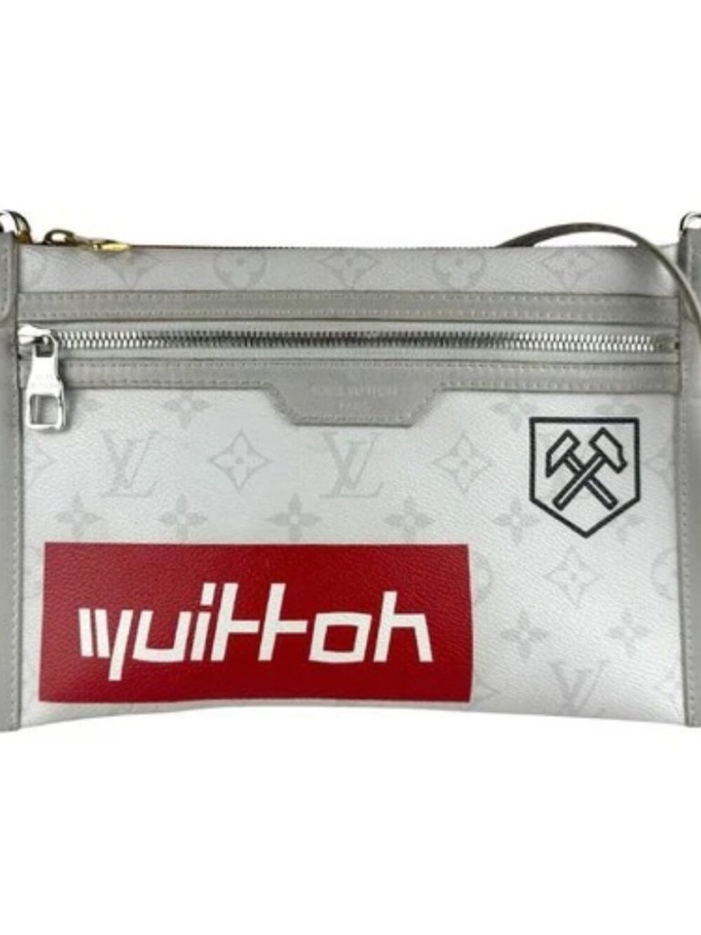 Auth LOUIS VUITTON Flat Messenger Shoulder Bag Light Gray/Orange M44640 - z10107